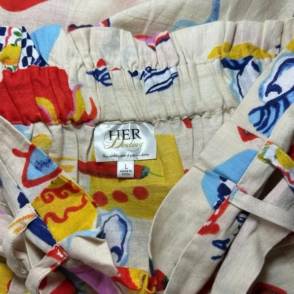 Her Destiny Dolce Vita Print Skirt Linen Blend Italy Inspired NWT LARGE - Picture 4 of 5